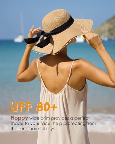FURTALK Womens Sun Straw Hat Wide Brim UPF 80 Summer Hat Foldable Roll up Floppy Beach Hats for Women