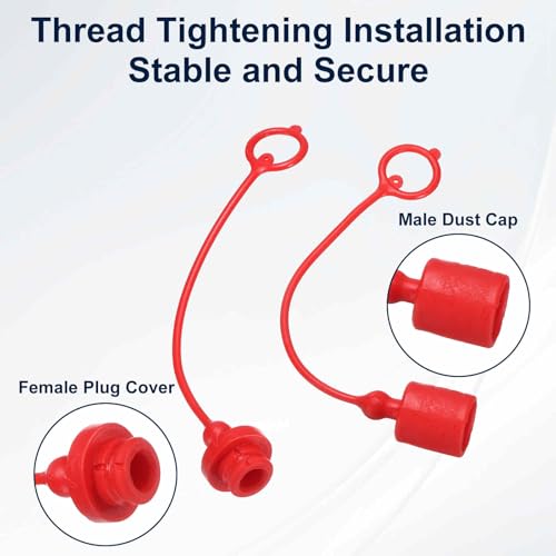 Image of HARFINGTON 2Sets 3 /8 Hydraulic Hose Dust Cap and Plug Kit, ISO-A Male Dust Cap & Female Plug Cover Quick Disconnects Air Coupler Cover Port Plug Fittings with Retention Ring, Red /Blue