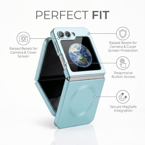 Image of amazon basics Premium Mag-Safe Case for Samsung Galaxy Z Flip 5 | Shockproof & Anti-Scratch Cover | Soft Silicone with Wireless Charging | Camera Lens Guard - Blue