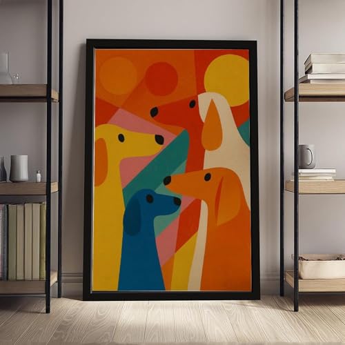 Tableau de chien géométrique vibrant style art médiéval