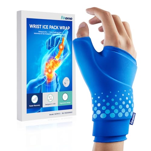 Fitomo Thumb & Wrist Ice Pack Wrap, Thickened Ice Gel Pad, Ergonomic Fit, Long Lasting Cold & Warm for Carpal Tunnel Relief, Arthritis, Computer Overuse Injuries, Post-Surgery, Post-Workout, Size S/M