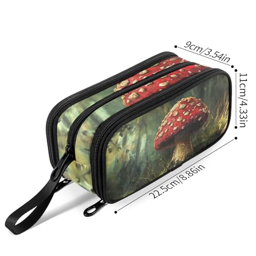 Image of Fustylead Retro Aesthetic Amanita Mushroom Oil Painting Pencil Pen Case Stationery Bag 3 Compartments School College Office Organizer Cosmetics Bag