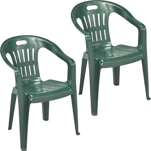 Sicignano | Chaise de jardin en plastique, fauteuil Piona, chaise avec accoudoirs d'extérieur, avec dossier bas, empilable, légère, facile à nettoyer, 56 x...
