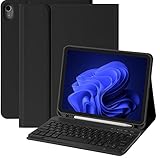 BQSS for iPad 11th 10th Generation Case with Keyboard, Slim Lightweight Auto Wake/Sleep, Detachable Wireless Bluetooth Keyboard with Pencil Holder for iPad 11/10.9 inch 2025 A16/2022 (Black)