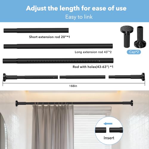 ZYKORT Tension Curtain Rods No Drilling, Adjustable 51–168 Inch, Black - image 9