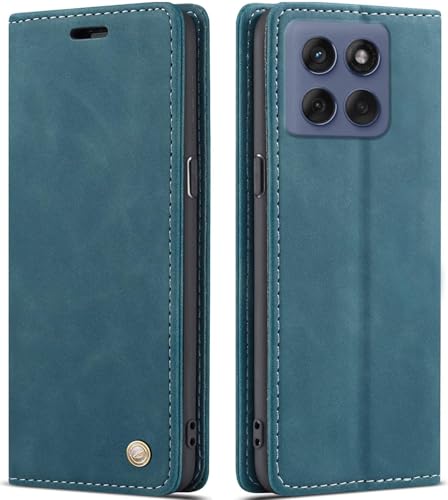 Image of ClickCase For Motorola Edge 60 Fusion 5G Sheepskin Series Faux Soft Leather Wallet Flip Case Kick Stand With Magnetic Closure Lightweight Slim Flip Cover For Motorola Edge 60 Fusion 5G (Greenish Blue)