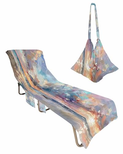 Abstract Blue Beach Lounge Chair Towel Cover, Soft Chaise Lounge Towel with Side Pockets Patio Pool Chairs Cover for Beach/Pool Sunbathing 29x85 Smear Street Art Coastal Summer Beach