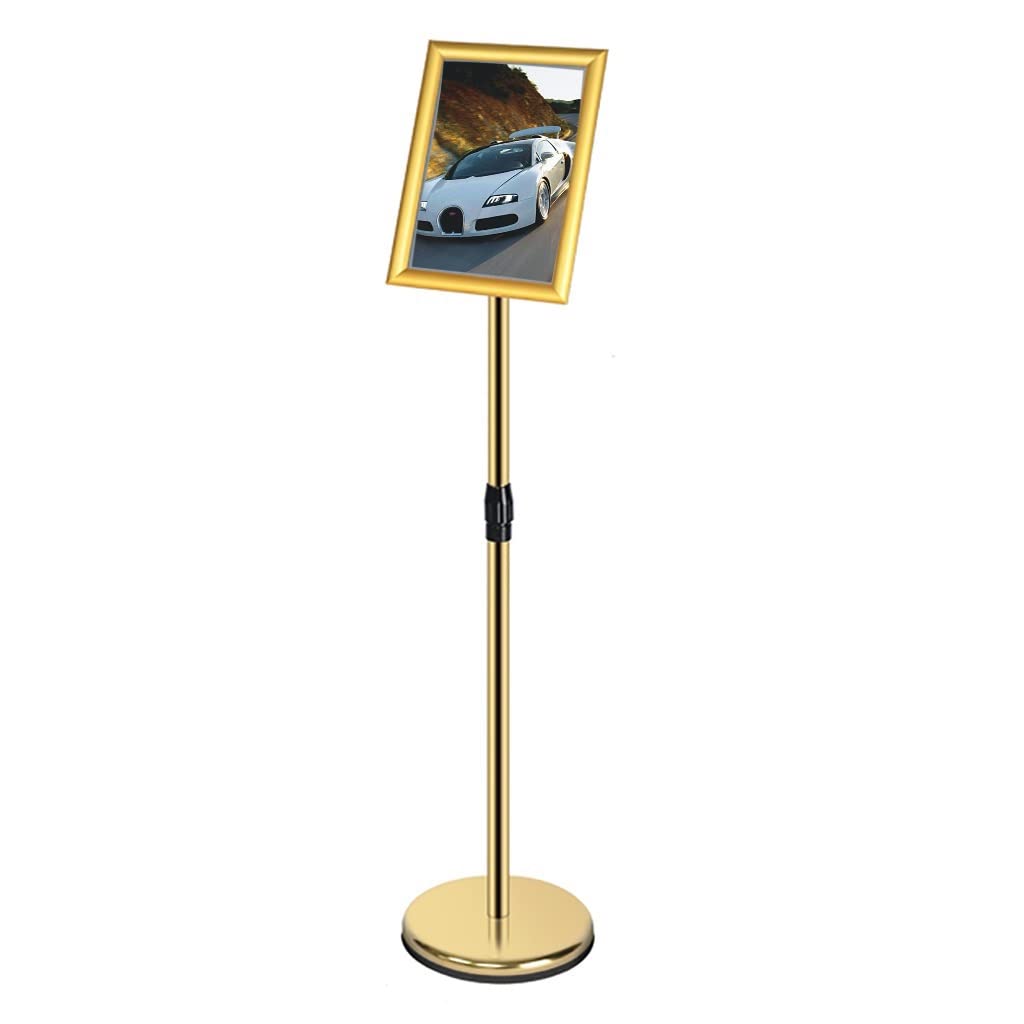 Soporte de Suelo Ajustable para Carteles, Soporte de Pedestal, Soporte de Aluminio para Carteles publicitarios, Soporte de pie para Carteles publicitarios en Tiendas y Negocios., Gold-A3