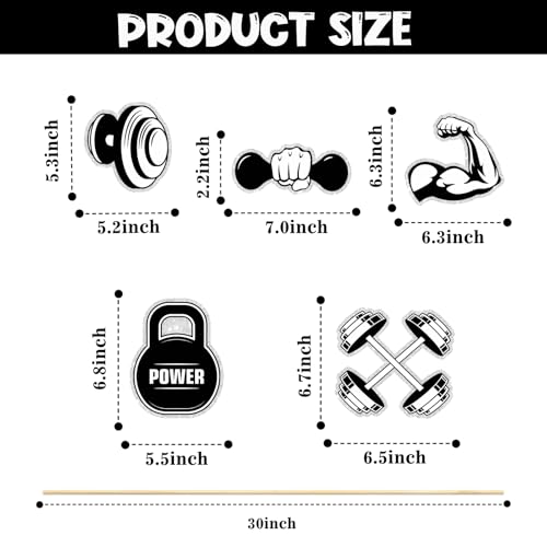 Image of Gym Workout Theme Centerpiece Sticks,Biceps Dumbbells Kettlebells Abodominal Wheels Bodybuilding Table Toppers,Baby Shower Party Supplies Black.Set of 15