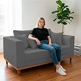 Sofá Sala de Estar 02 Lugares Beny Suede Madeira prima deccor (Cinza)