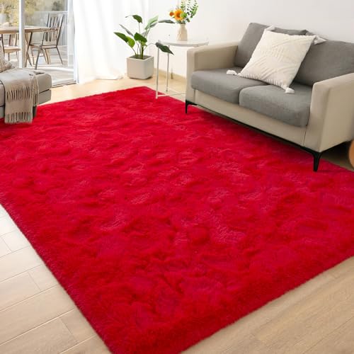 Tapete AROGAN Fluffy para dormitorio y sala 3x5 pies rojo miniatura 2