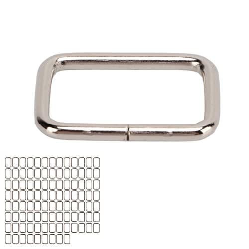 GEERYZHE Anillo de Cinturón, 100 Piezas de Hebillas Cuadradas Metal Hebillas Metal para Correas Cinturas Cintas Anillo Rectángulos para Bolso Bag Purse Hardware Costura Bricolaje Plata (3/8x25x15mm)