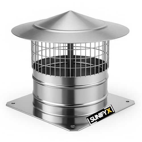 SUNIFY Cappa per camino in acciaio inox con griglia di protezione per uccelli, copertura antipioggia per camino, resistente alle intemperie, antiruggine, per camino, camino e parapioggia (PLA20 x 20 x