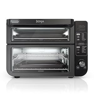 Ninja DCT402BK 13-in-1 Double Oven with FlexDoor, FlavorSeal & Smart Finish, Rapid Top Oven, Convection and Air Fry Bottom Bake, Roast, Toast, Fry, Pizza More, Black