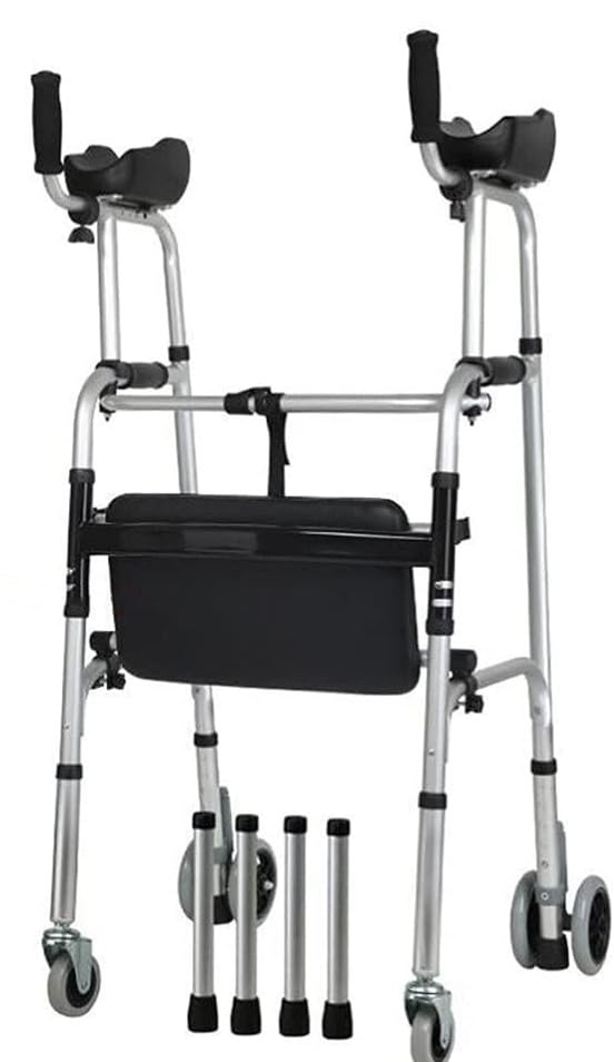 Andador con 4 ruedas para ancianos con asiento acolchado y frenos de seguridad