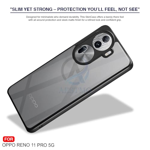 Image of AESTMO Oppo Reno 11 Pro 5G Back Cover | 360 Protection | Crystal Clear Hard Back Transparent | Bumper Case for Oppo Reno 11 Pro (PC & TPU, Black Bumper)