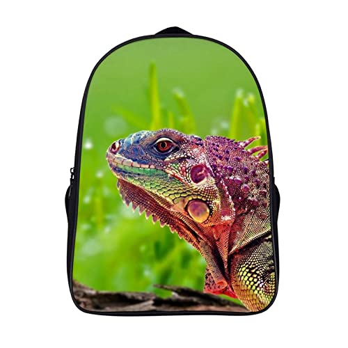 Sac à dos d'école 3D Cool Iguana grand format pour adolescent et étudiant