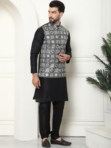 Image of SOJANYA (Since 1958 Men's Silk Blend Kurta Pyjama with Embroidered Nehru Jacket