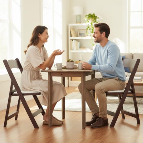 Image of BTEXPERT Resin Folding Chair Vinyl Padded Seat Indoor Outdoor Lightweight Set for Home Event Party Picnic Kitchen Dining Church School Weddings 50 Brown