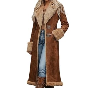 Gefomuofe Manteau d'hiver pour femme - Long - Vintage - En fausse fourrure - Avec doublure en polaire Sherpa - Manches longues - Veste de transition chaude - Col à revers - Veste polaire - Manteau