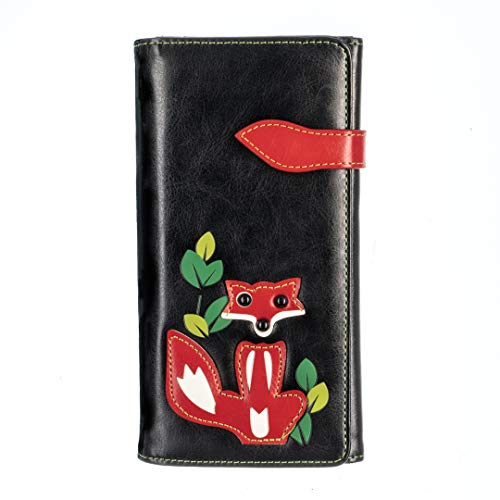 Fox Wallet Women's Trifold Clutch | High Capacity Checkbook Wallet | Unique Vegan Leather Purse for Women and Girls