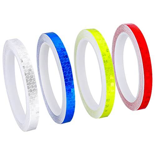 4 Rolle Reflektorband Selbstklebend, 10mm x 8m Reflektierendes Klebeband Warnklebeband Reflektor Tape Wasserdicht Aufkleber für Fahrrad Auto Motorrad Helme Fahrzeug(4 Farben) Cover