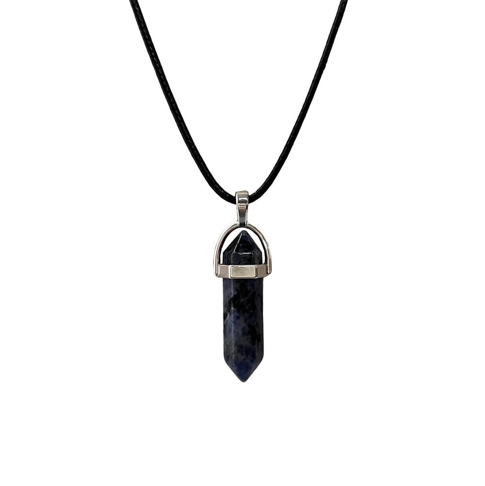 VIE Double Point Pencil Pendant, Black String, Sodalite