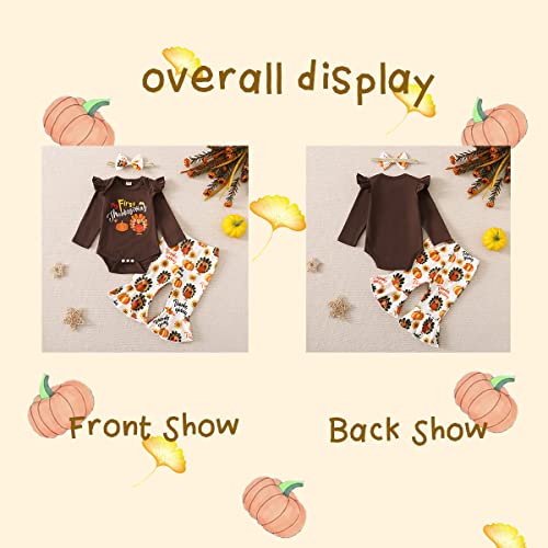 Shalofer Baby Girl My First Thanksgiving Outfit - Turkey Bodysuit and Flared Pants Clothes Set2