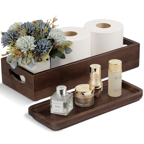 Handmade Toilet Tank Basket Topper & Vanity Tray Set of