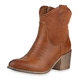 cowboy boots damen weiß  SCARPE VITA Damen Cowboy Boots Western Stiefeletten Blockabsatz Schuhe Leder-Optik Cowboystiefel Stickereien 180192 Hellbraun Stickereien 38