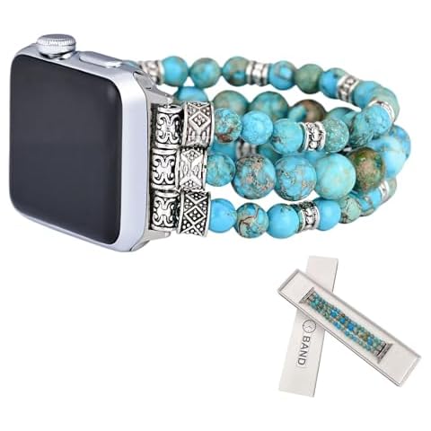 SURPRISE PIE Women Boho Turquoise Elastic Beaded Bracelet Compatibe with Apple Watch Bands for Series 9 8 7 6 5 4 3 2 1 SE/Ultra Cover