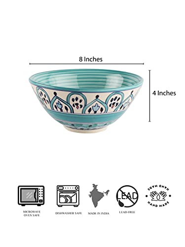 Image of miah decor Ceramic Serving Bowl Handmade Stoneware Matte Finish Serving Bowl for Food Salad Curries Pasta Noodles Snacks Rice Chutney Breakfast (MD-243)