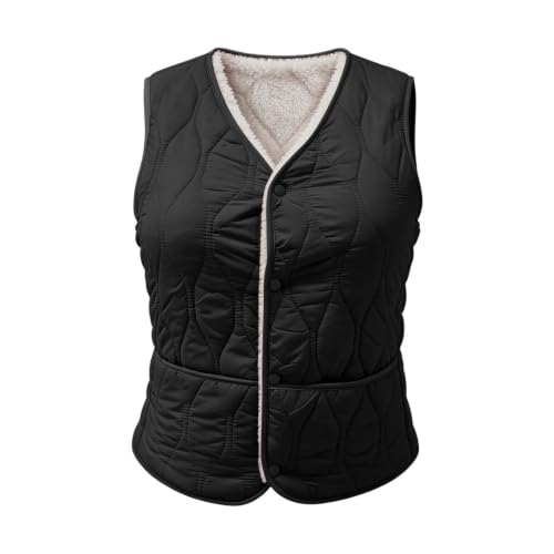 XOGWVJ Women Puffer Vest Quilted Jacket Lightweight Sleeveless V Neck Snap Button Warm Casual Fall Winter Layering Outerwear Womens Vest Fall Fashion 2026 Black XXS - image 5