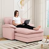 Cozy Chaise Lounge Chair Indoor,Corduroy Oversized Armchair with Ottoman,Upholstered Cloud Couch,Comfy Lounge Sofa,Modern Sleeper Sofa Reading Chair Bed for Living Room,Bedroom,Apartment(48' W,Pink)