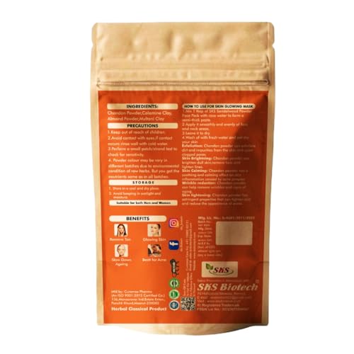 Image of SKS Sandalwood Face Pack Powder | Lightens Suntan, Dark Spots & Pigmentation | Prevents Acne Breakouts | Enriched with Chandan Powder for Glowing Skin & Tan Removal - 100g