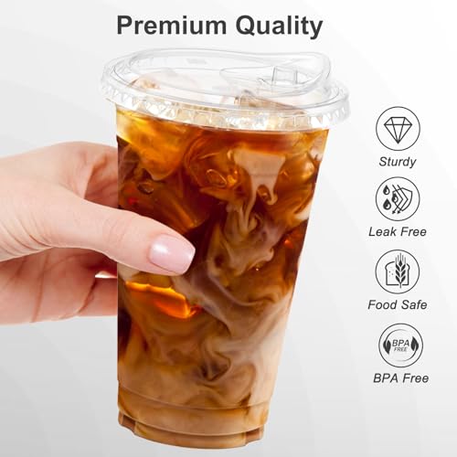 image for Dealusy 100 Pack - 20 oz Clear Plastic Cups with Lids, Sturdy & Food S