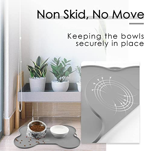 SUPERDESIGN Dog Food Mat Bowl Mat for Floors Waterproof Silicone Cat Dog Feeding Mat for Food and Water Pet Placemat Non Spill Puppy Dish Tray Non Slip Bone Shaped Small Medium Large Gray - Image 5