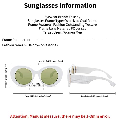 FEISEDY Sunglasses Women Fashion Luxury Oversized Oval Round Thick Frame Sunglasses Lady Shades Sun Glasses B00144