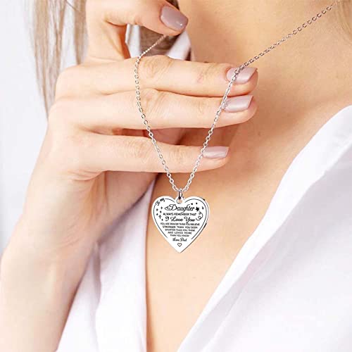 Jewelady Daughter Heart-Shaped Pendant Charm Inspirational To My Daughter Necklace Gift From Dad,Birthday Gifts For Women Teen Girls,Graduation/New Job/Christmas Gift For Daughter. #TOP5