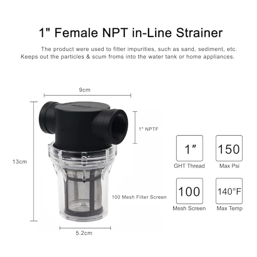 Suerhatcon Pipeline Filter 1 Wasserpumpenfilter mit 100 mesh Edelstahlsieb, Inline-Maschensieb Wasserpumpe Filter für Gartenbewässerung…