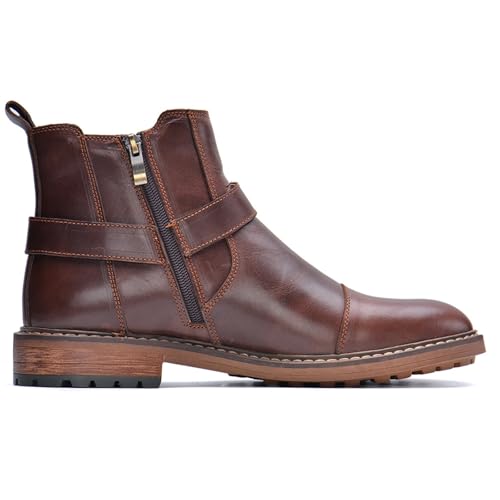 Men's Genuine Leather Dress Chelsea Boots with Belt Buckle Classic Cap Toe Side Zipper Chukka Boots Comfortable Business Casual High Top Formal Oxford Shoes3