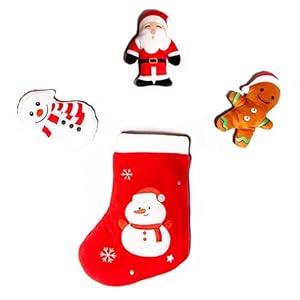 Hide and Seek Christmas Stocking Dog Toy with Santa, Snowman and Gingerbread Man Toys, Holiday Dog Toys That Crinkle and Squeak