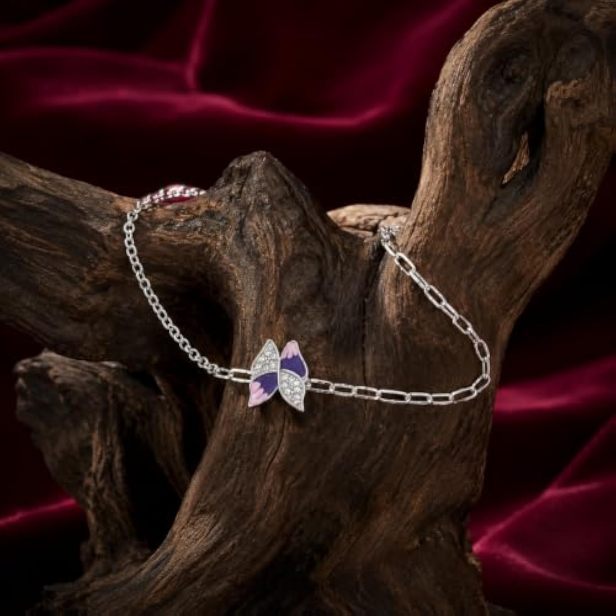 Women's 925 Sterling Silver Butterfly Bracelet with Iridescent Shell-Effect Charm