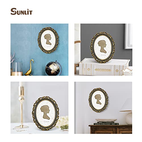 Sunlit Vintage Picture Frame 5X7 Inch, Oval Antique Photo Frames With Glass Front, Luxury Photo Display, Tabletop Wall Hanging, Gift Ideas, Golden Brown #TOP3