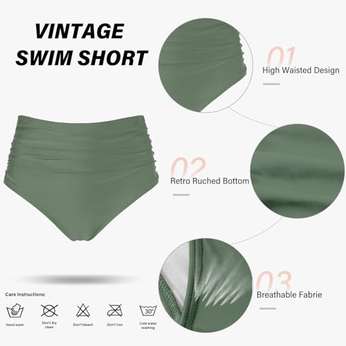 GVAOO Women's High Waisted Bikini Sets Sporty Scoop Neck Cross Back Bathing Suit Two Piece Swimsuits for Women Olive — view 6