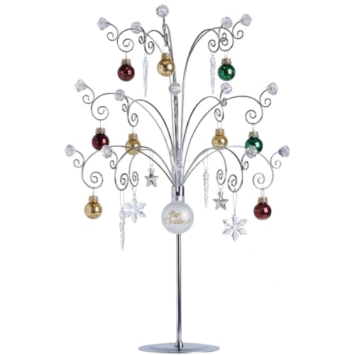 Image of HOHIYA 20" Ornament Display Tree Stand Chrome Silver 15 Hooks