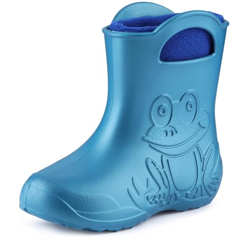 Ladeheid EVA Kinder Jungen Mädchen Gummistiefel Regenschuhe gefüttert LA-CA-03 (Metallisches Blau/Marineblau, 24/25 EU)