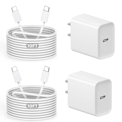 Image of 10Foot USB C Charger for iPhone 16 Charger, 2Pack 20W Type C Charging Block Long 10FT USB C Cord Cable Fast Charging for Apple iPhone 16 /16e /16 Pro /16 Plus /16 Pro Max /15 /15 Plus, iPad mini /iPad Air