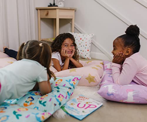 Wildkin Kids Floor Lounger For Boys And Girls, Travel-Friendly And Perfect For Sleepovers, Requires 4 Standard Size Pillows (Not Included), Measures 69.5 X 27 Inches (Pink And Gold Stars) #TOP4