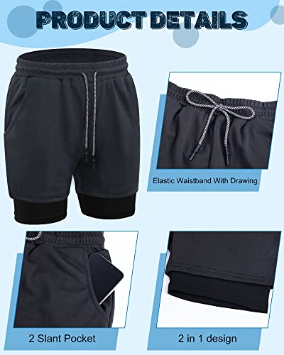 Sureio 6 Pcs Men's 2 in 1 Workout Running Shorts 5" Athletic Gym Shorts with Liner Quick Dry Shorts with Pockets Towel Loop2